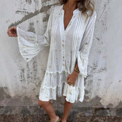 💖Big price reduction! 🔥💖Women's geometric pattern comfortable midi dress with V-neckline