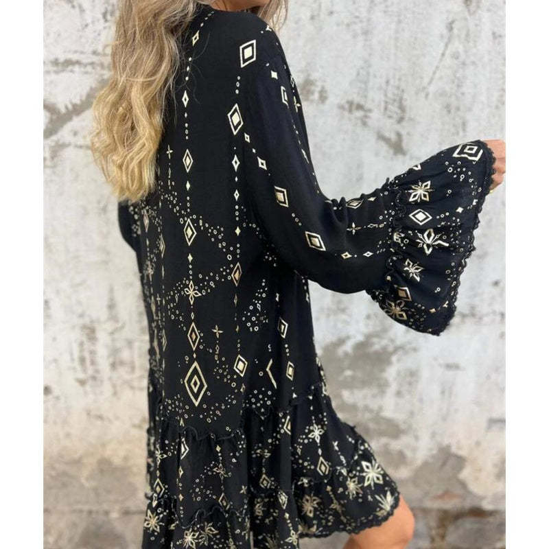 💖Big price reduction! 🔥💖Women's geometric pattern comfortable midi dress with V-neckline