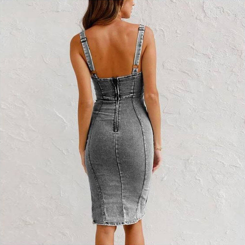 🍹Big price reduction🔥Women's U-Neck Denim Bodycon Cami Dress