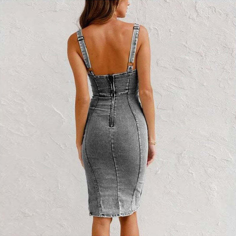 🍹Big price reduction🔥Women's U-Neck Denim Bodycon Cami Dress