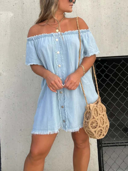 👖Short Sleeve Denim Dress | Soft Cotton Blend, Casual Comfort & Versatile for Brunch to Park