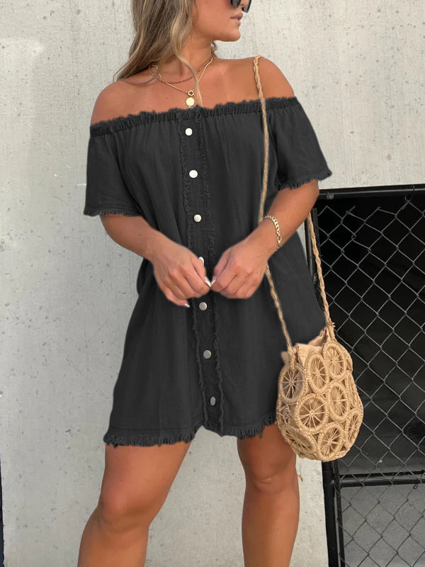👖Short Sleeve Denim Dress | Soft Cotton Blend, Casual Comfort & Versa