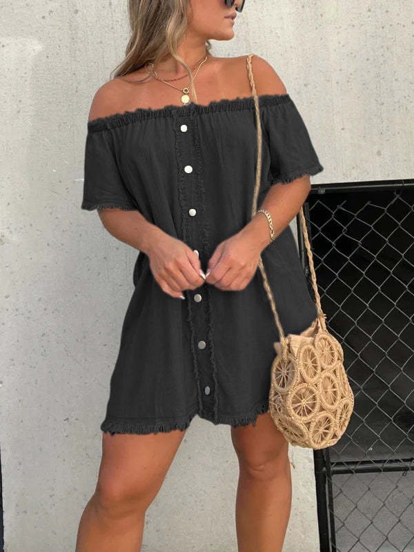 👖Short Sleeve Denim Dress | Soft Cotton Blend, Casual Comfort & Versatile for Brunch to Park