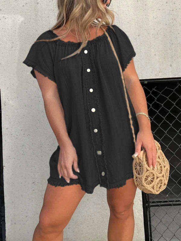 👖Short Sleeve Denim Dress | Soft Cotton Blend, Casual Comfort & Versatile for Brunch to Park