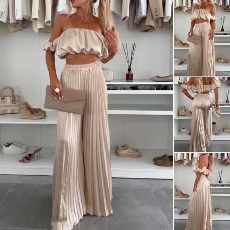 💖SALE 60% OFF💖Women’s Sexy Solid Color Top Wide Leg Pants Two Pieces
