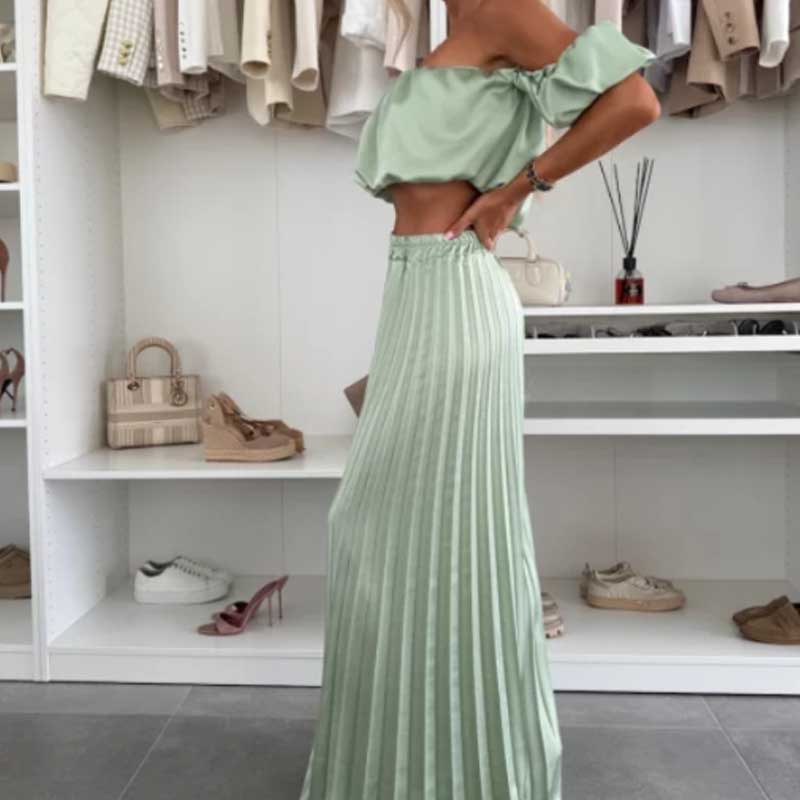💖SALE 60% OFF💖Women’s Sexy Solid Color Top Wide Leg Pants Two Pieces Set