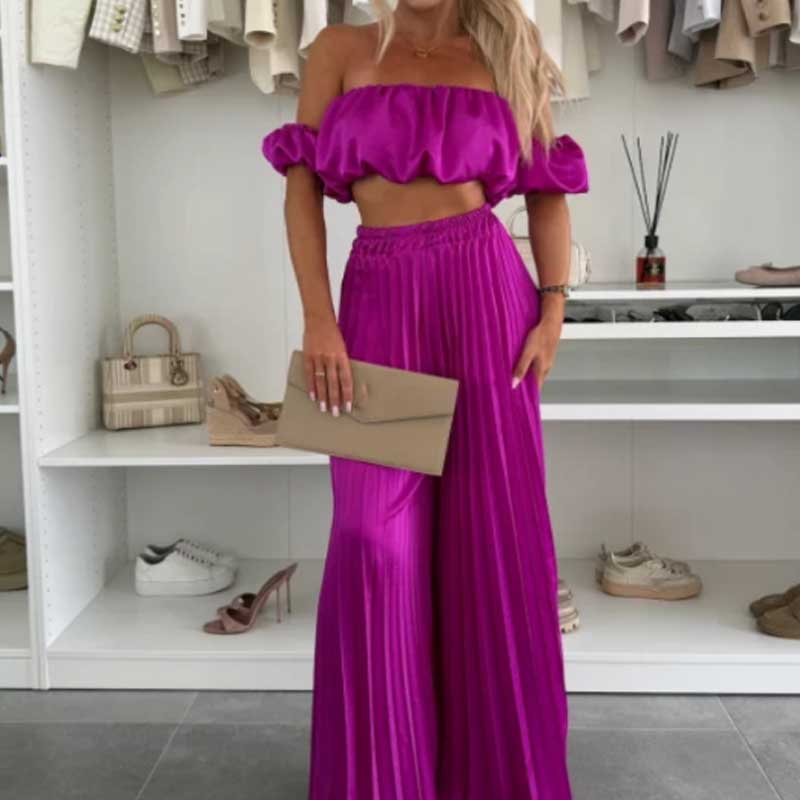 💖SALE 60% OFF💖Women’s Sexy Solid Color Top Wide Leg Pants Two Pieces Set