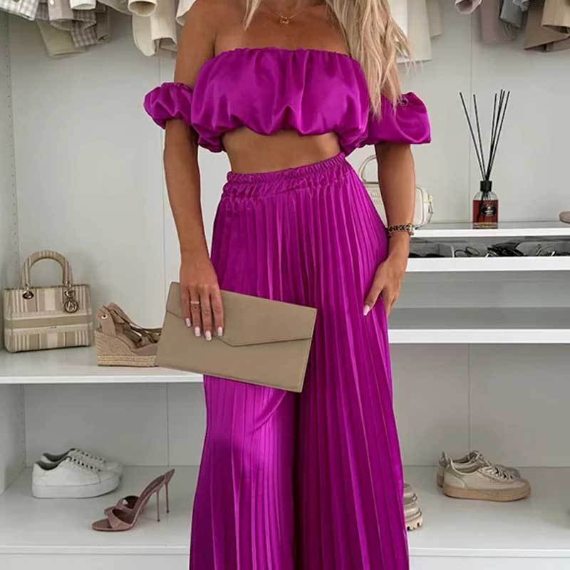 💖SALE 60% OFF💖Women’s Sexy Solid Color Top Wide Leg Pants Two Pieces Set