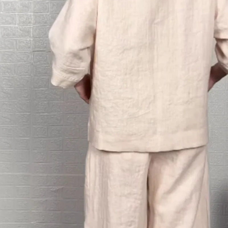 💖Irregular Hem Cotton Linen Short Sleeve Casual 2-Piece Set💖