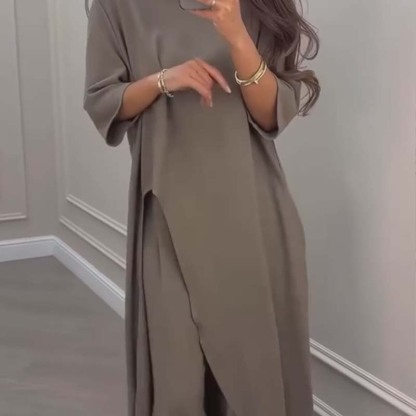 💃Limited Sale 57% OFF💕Solid color irregular top & wide leg pants 2-PCS set