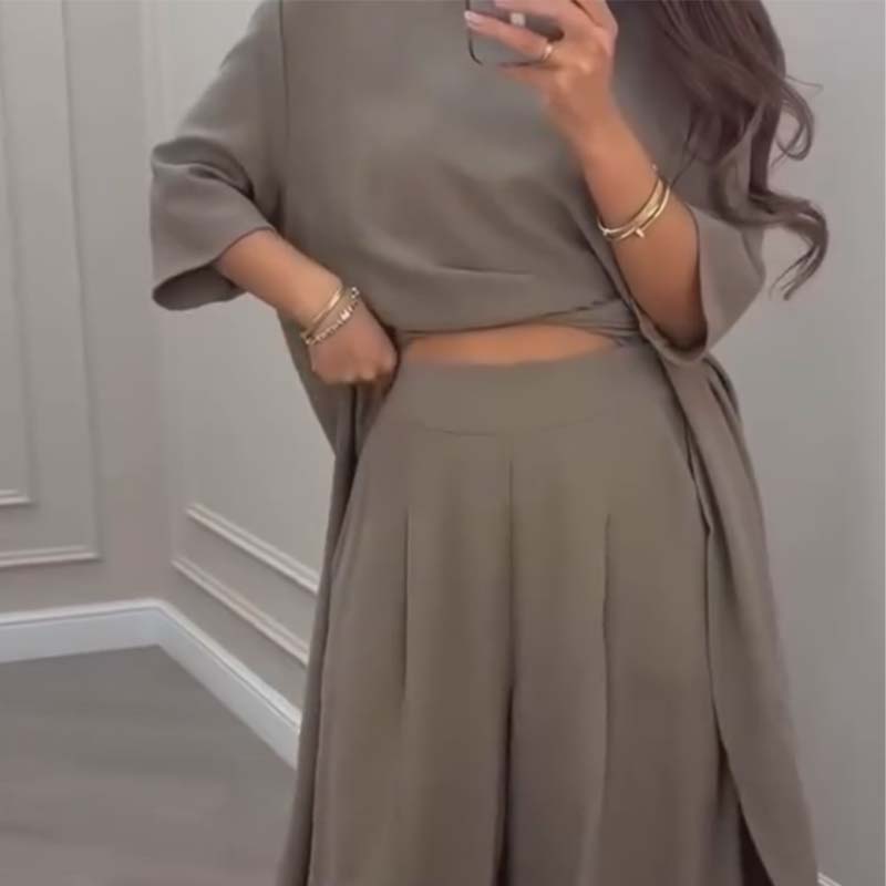  💃Limited Sale 57% OFF💕Solid color irregular top & wide leg pants 2-PCS set