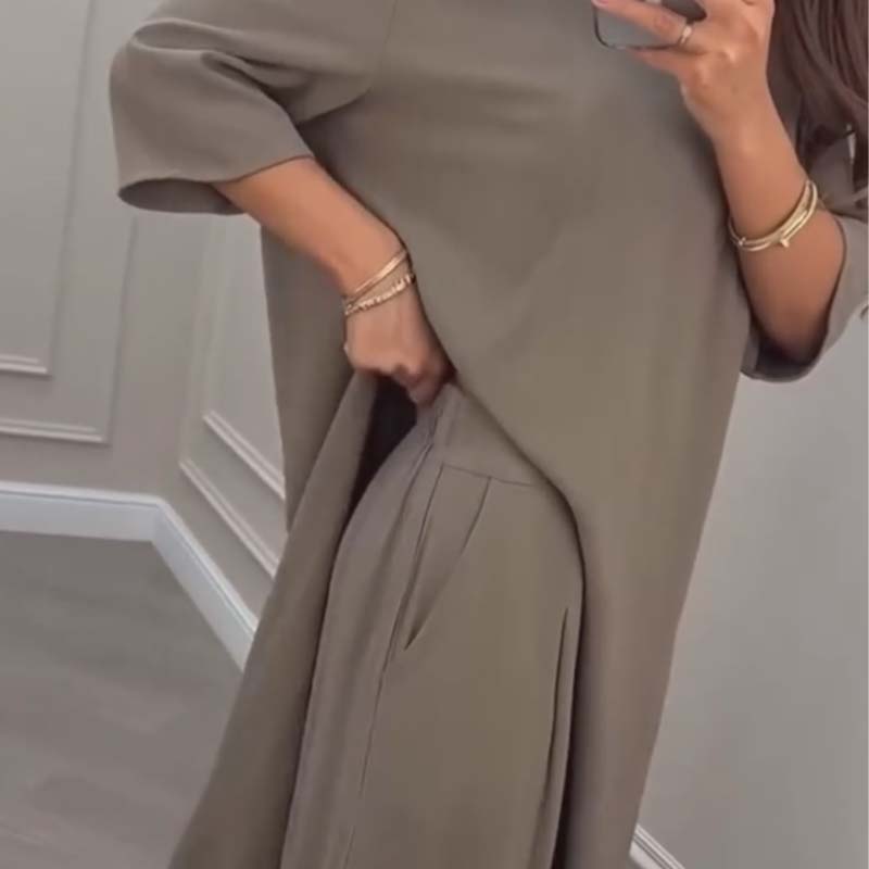  💃Limited Sale 57% OFF💕Solid color irregular top & wide leg pants 2-PCS set