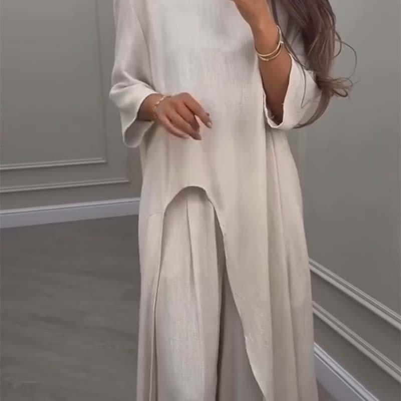  💃Limited Sale 57% OFF💕Solid color irregular top & wide leg pants 2-PCS set