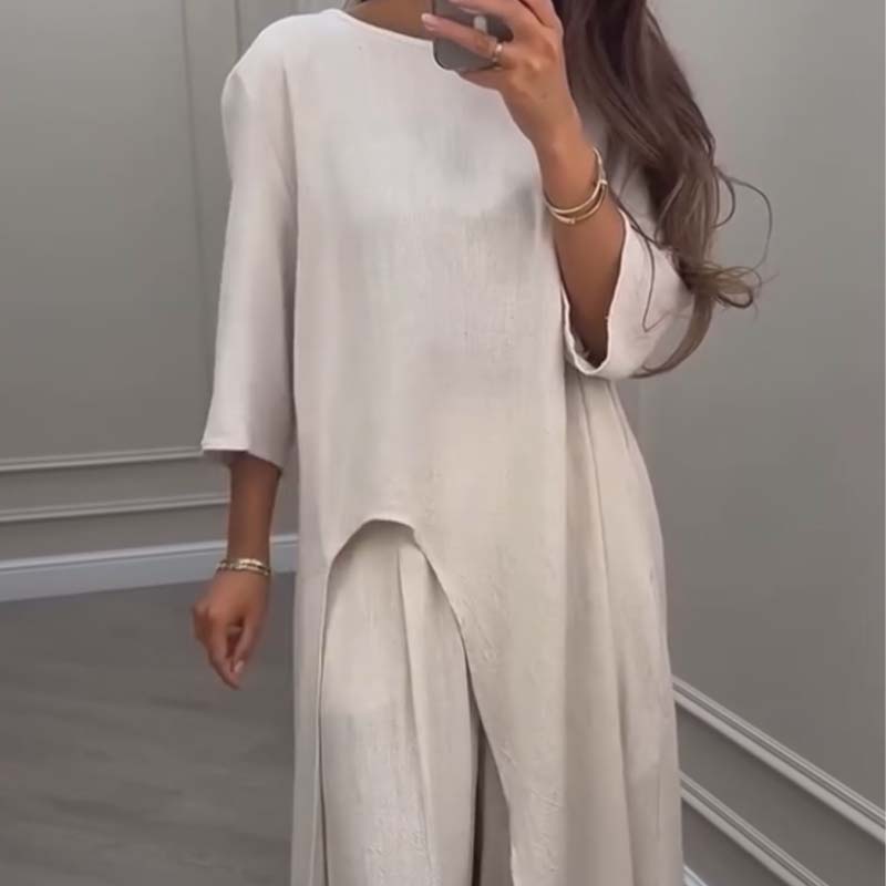 💃Limited Sale 57% OFF💕Solid color irregular top & wide leg pants 2-P