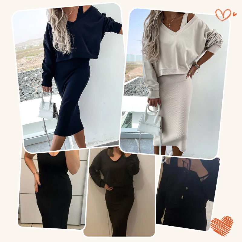 🌸HOT SALE 49% OFF🌸Women's two-piece set with sleeveless dress and loose V-neck sweater