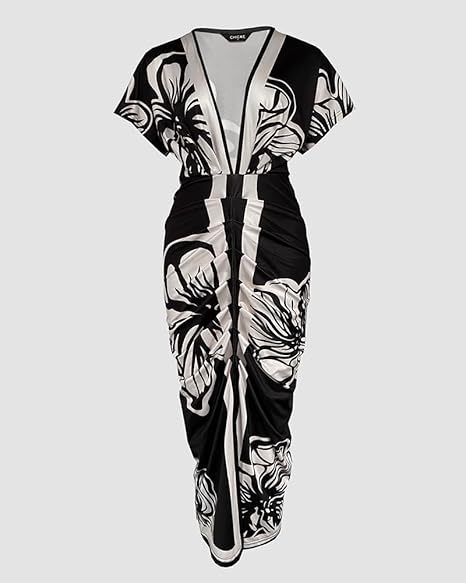 Summer Dresses for Women Floral Print Plunge V Neck