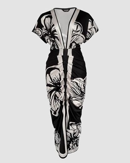 Summer Dresses for Women Floral Print Plunge V Neck
