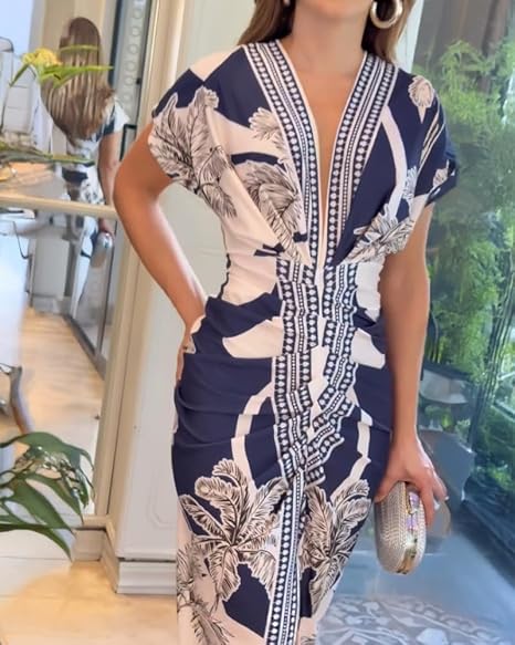 Summer Dresses for Women Floral Print Plunge V Neck