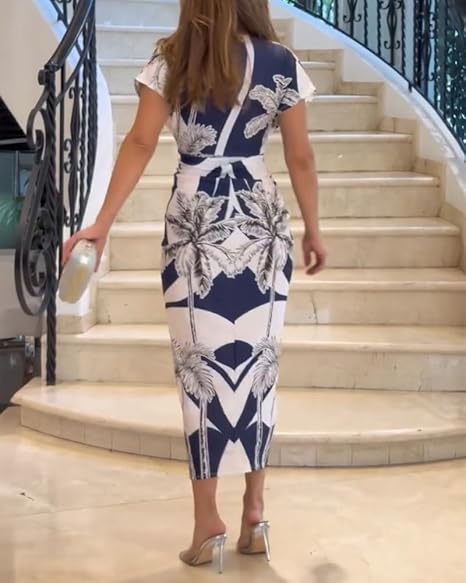 Summer Dresses for Women Floral Print Plunge V Neck
