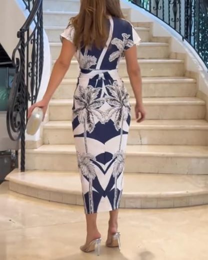 Summer Dresses for Women Floral Print Plunge V Neck