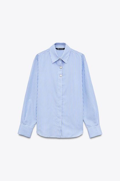 STRIPED POPLIN SHIRT WITH CONTRASTING BUTTONS