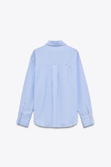 STRIPED POPLIN SHIRT WITH CONTRASTING BUTTONS