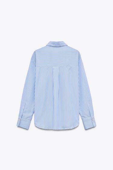STRIPED POPLIN SHIRT WITH CONTRASTING BUTTONS