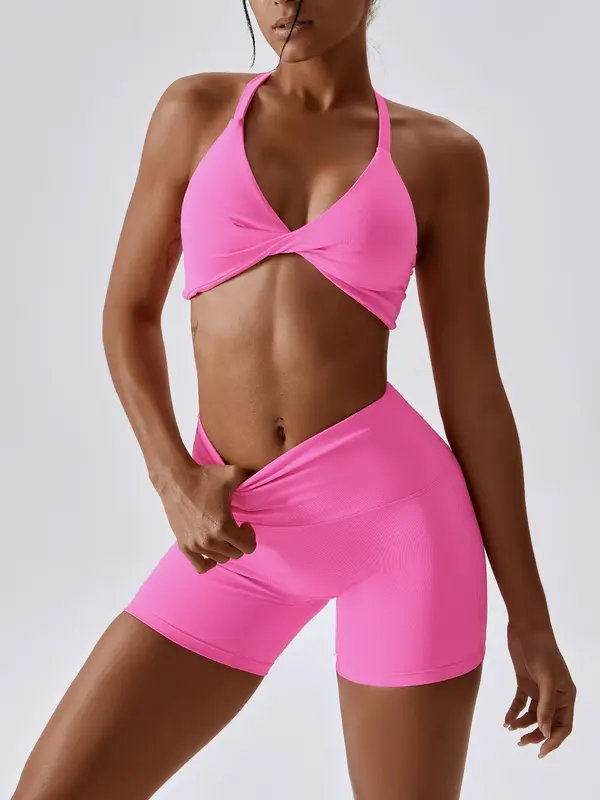 Ladies' Solid Color Fluorescent Quick Drying Yoga Suit