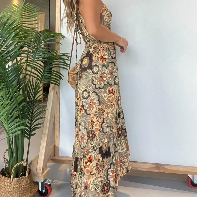 💕Women's sexy spaghetti strap floral print long dress