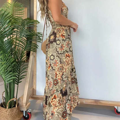 💕Women's sexy spaghetti strap floral print long dress