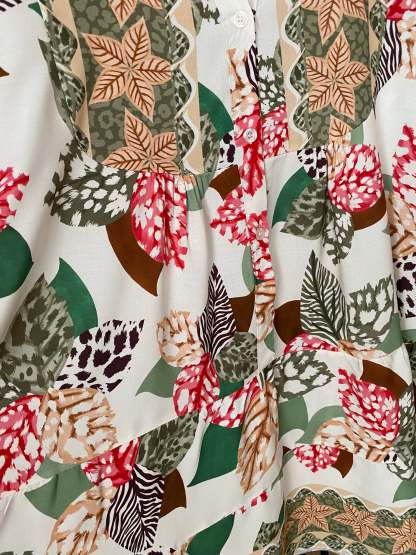 KIRA BOHO OVERSIZED FLORAL ABSTRACT TUNIC DRESS-GREEN