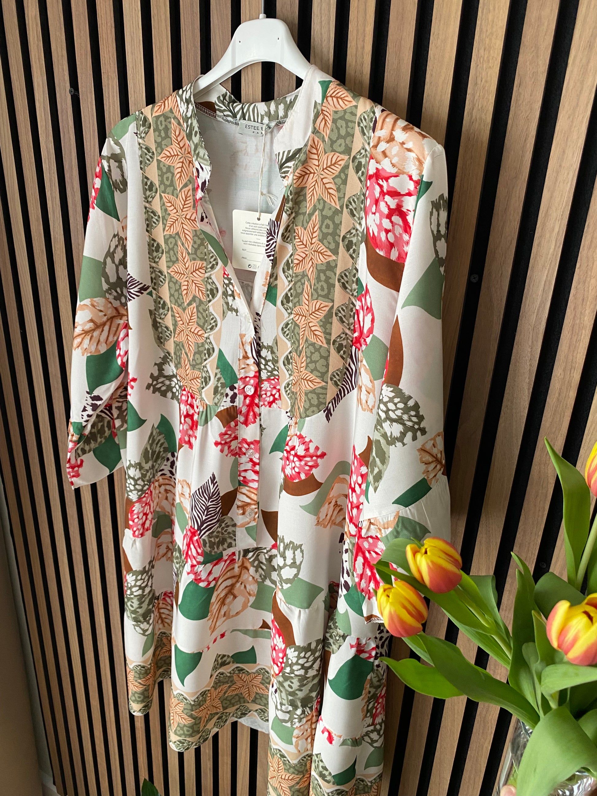 KIRA BOHO OVERSIZED FLORAL ABSTRACT TUNIC DRESS-GREEN