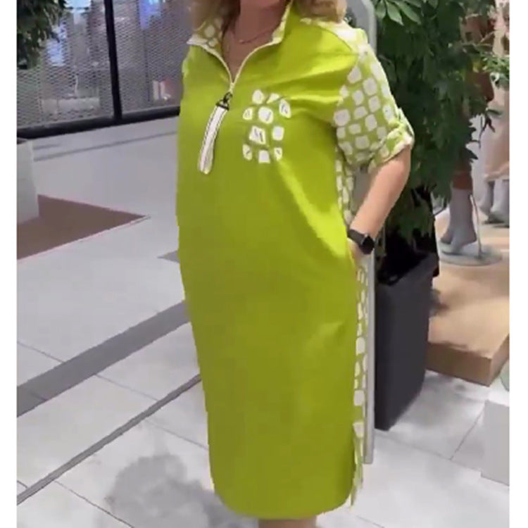 Knee-length patchwork dress for women