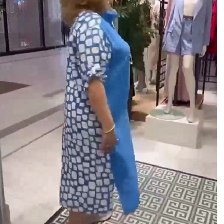 Knee-length patchwork dress for women