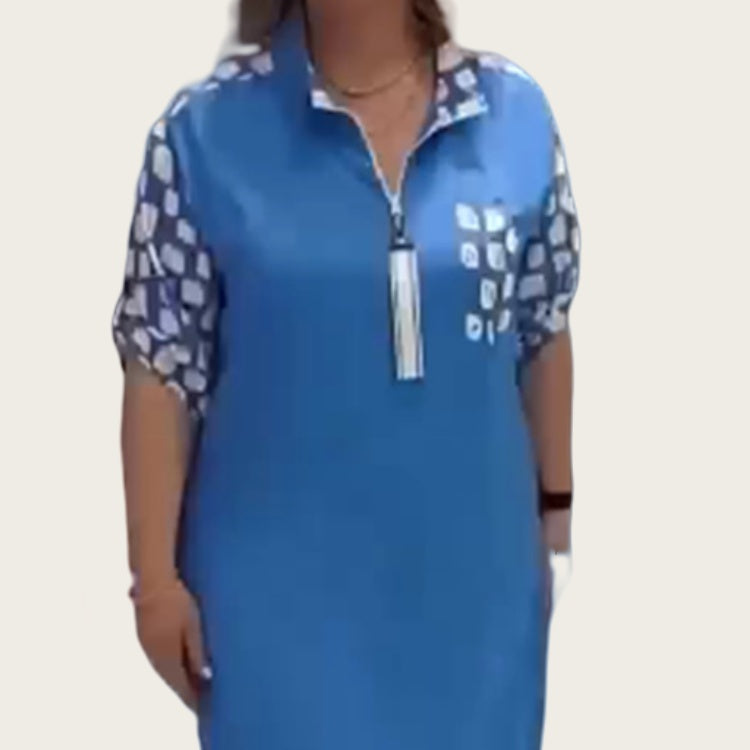 Knee-length patchwork dress for women