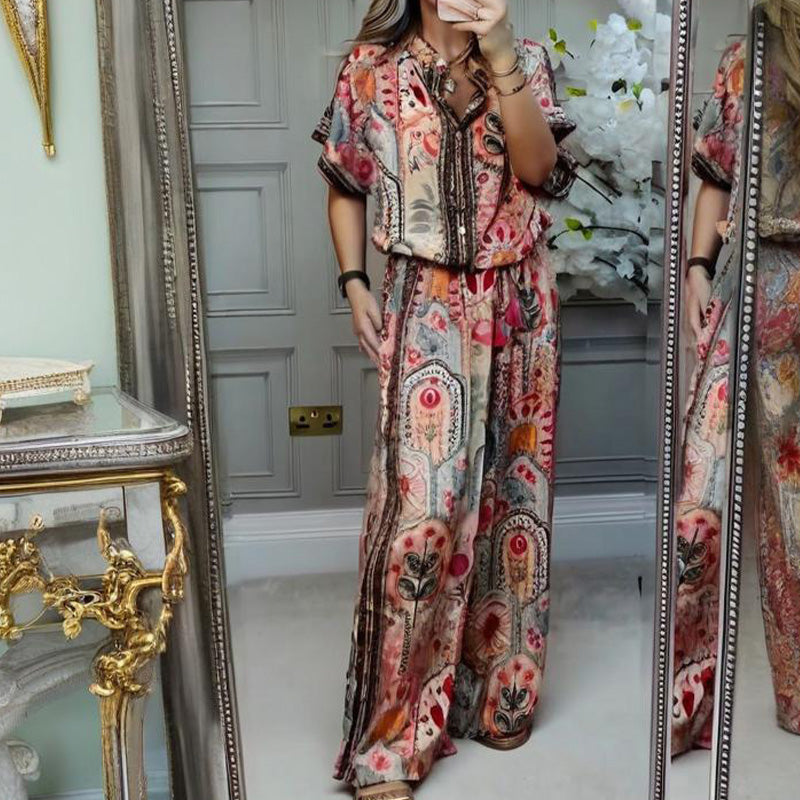 💜LAST DAY PROMOTION - 69%OFF💜Women's Printed Top & Wide Leg Pants 2-Piece Set