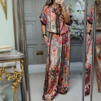 💜LAST DAY PROMOTION - 69%OFF💜Women's Printed Top & Wide Leg Pants 2-Piece Set