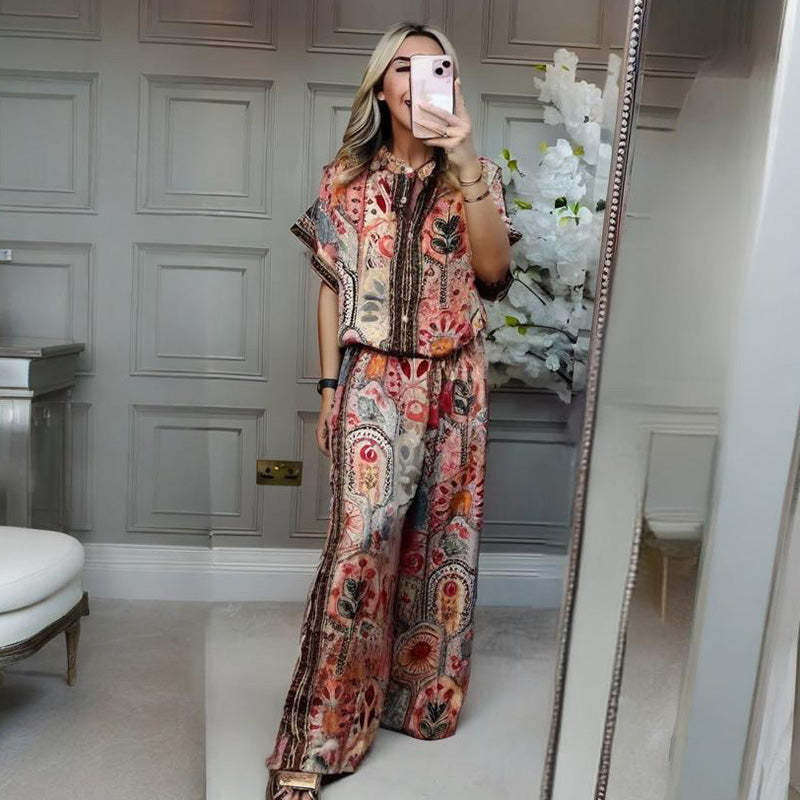 💜LAST DAY PROMOTION - 69%OFF💜Women's Printed Top & Wide Leg Pants 2-Piece Set