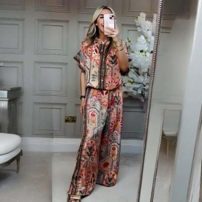 💜LAST DAY PROMOTION - 69%OFF💜Women's Printed Top & Wide Leg Pants 2-Piece Set