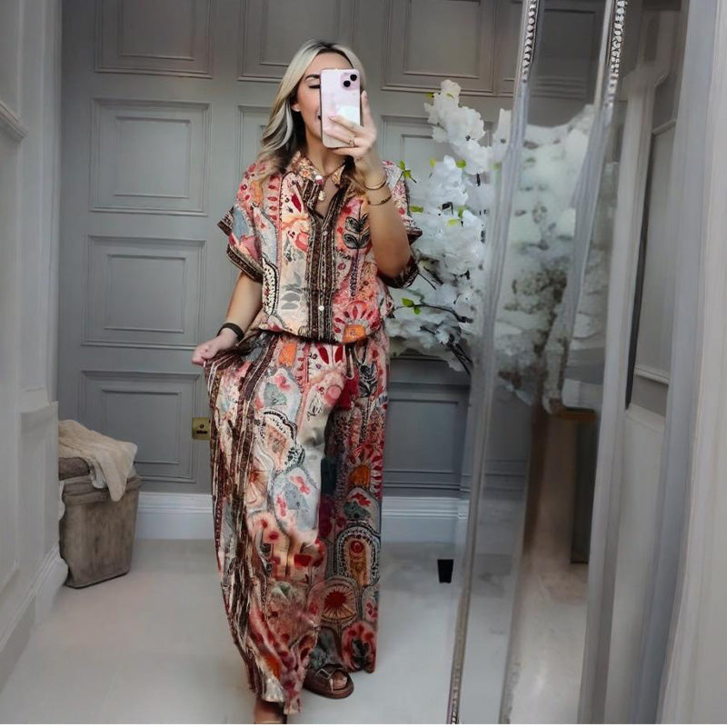 💜LAST DAY PROMOTION - 69%OFF💜Women's Printed Top & Wide Leg Pants 2-Piece Set