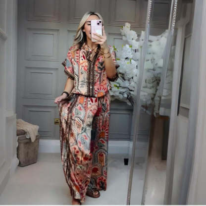 💜LAST DAY PROMOTION - 69%OFF💜Women's Printed Top & Wide Leg Pants 2-Piece Set