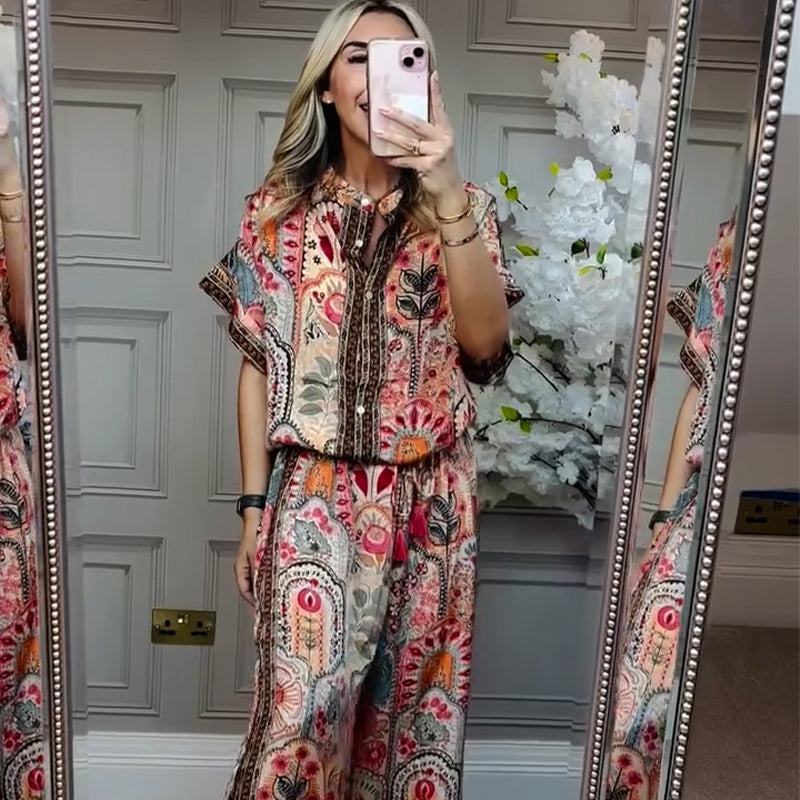 💜LAST DAY PROMOTION - 69%OFF💜Women's Printed Top & Wide Leg Pants 2-Piece Set