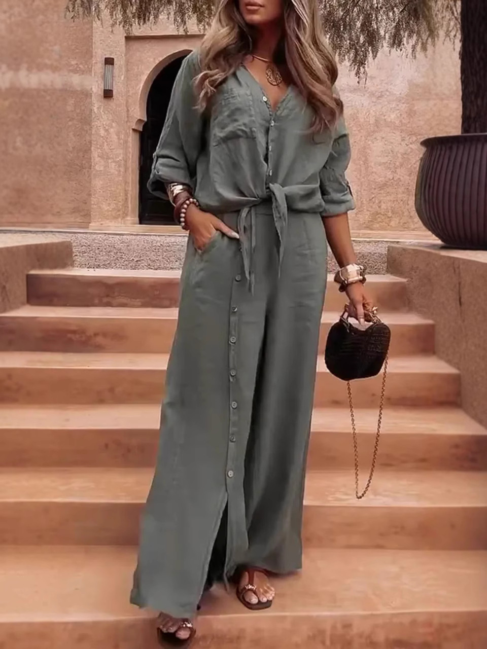 Women's Elegant Solid Color 2-Piece Set