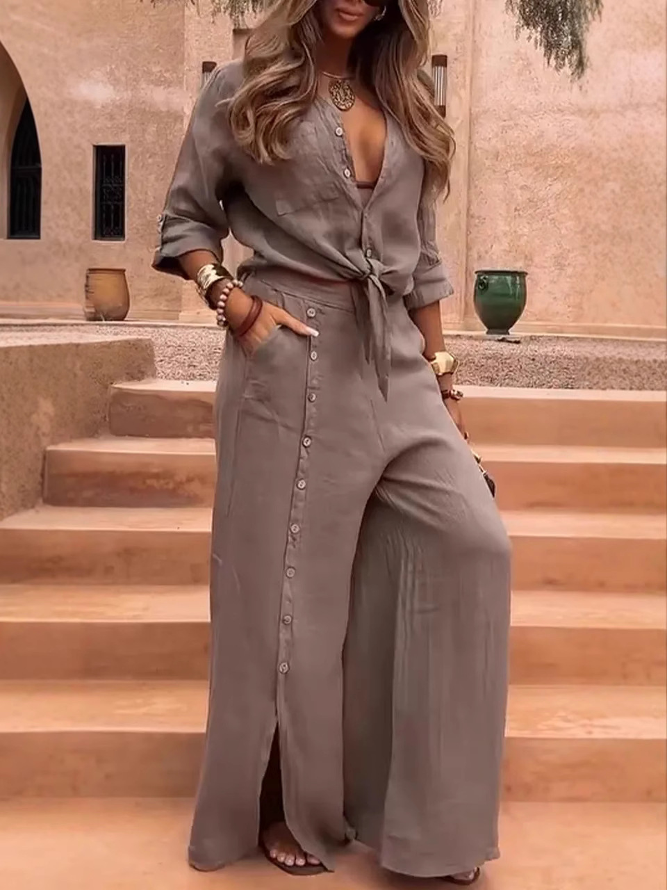 Women's Elegant Solid Color 2-Piece Set