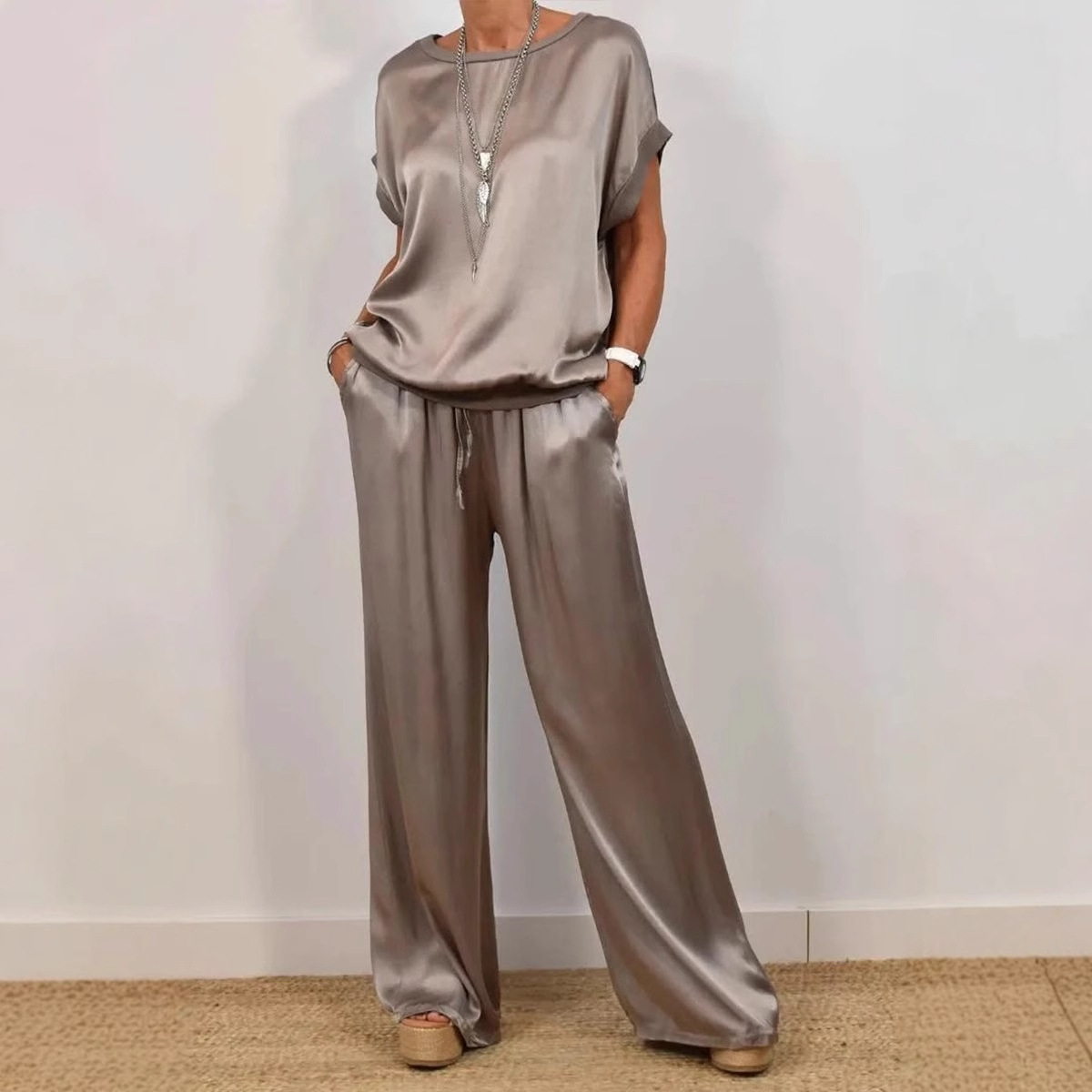 2025 Spring and Summer New Cross-Border Foreign Trade Amazon Independent Station Trend Loose Shirt Wide Leg Pants Casual Suit