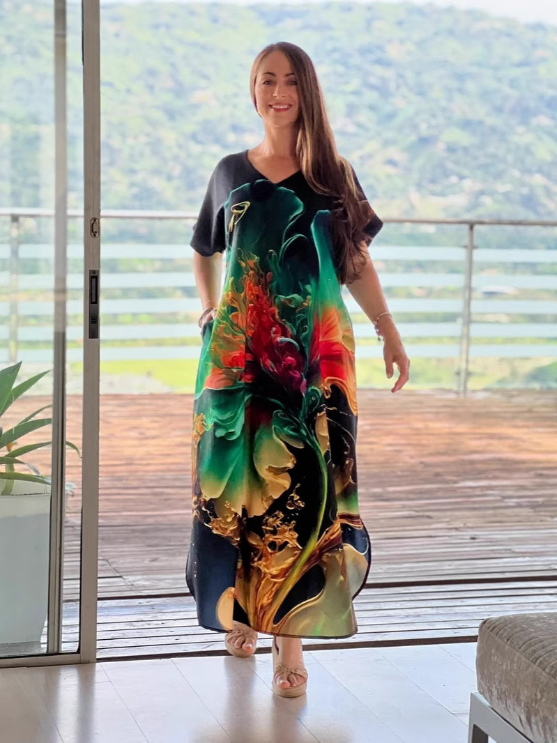 🌴Summer Specials SALE 50% OFF🌴Women's Loose Casual V-Neck Printed Short Sleeve Dresses