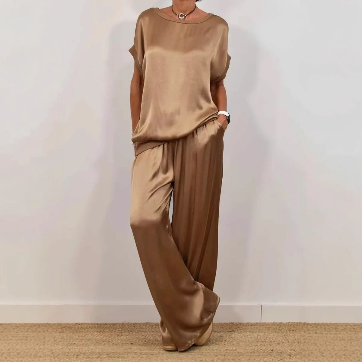 2025 Spring and Summer New Cross-Border Foreign Trade Amazon Independent Station Trend Loose Shirt Wide Leg Pants Casual Suit