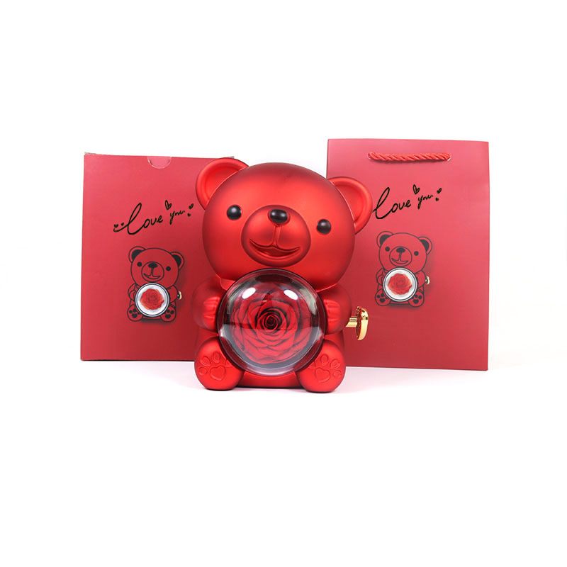 High-End Hug Bear Rotating Eternal Flower Jewelry Box 520 Romantic Confession Surprise Rose Gift Box