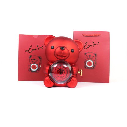 High-End Hug Bear Rotating Eternal Flower Jewelry Box 520 Romantic Confession Surprise Rose Gift Box