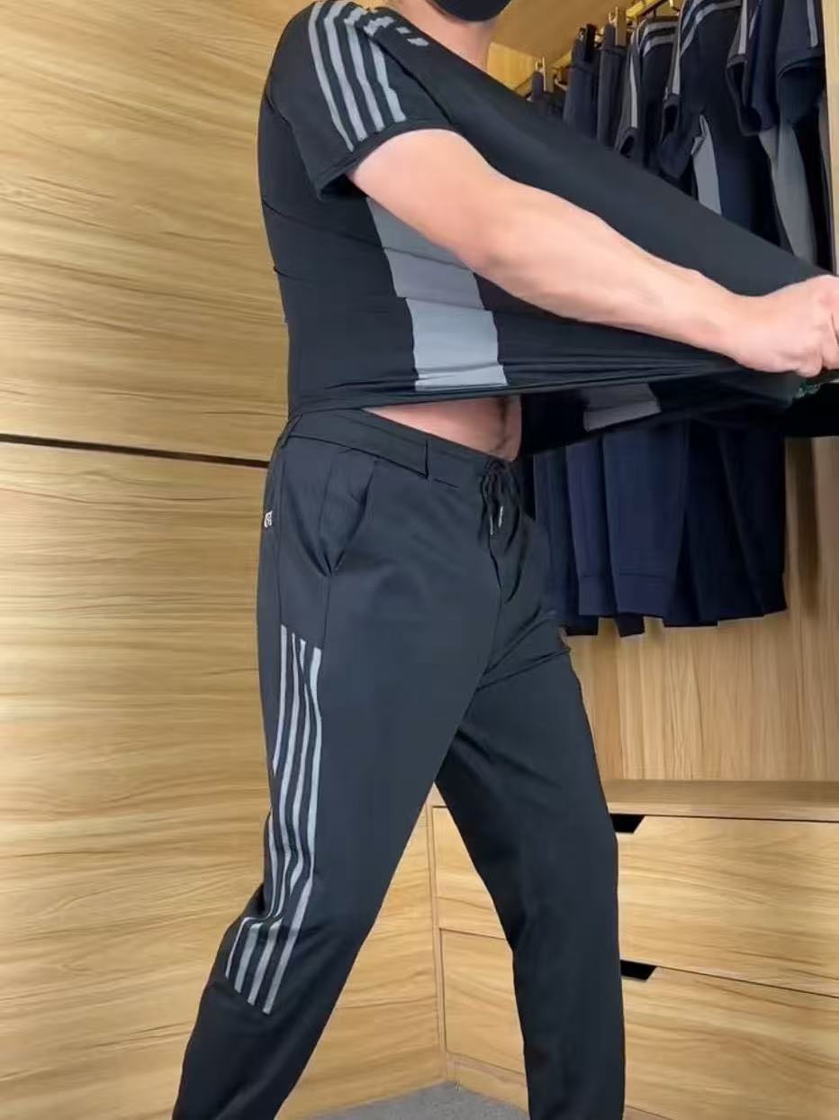 🎁Two-piece sports set for men: short-sleeved T-shirt and long pants